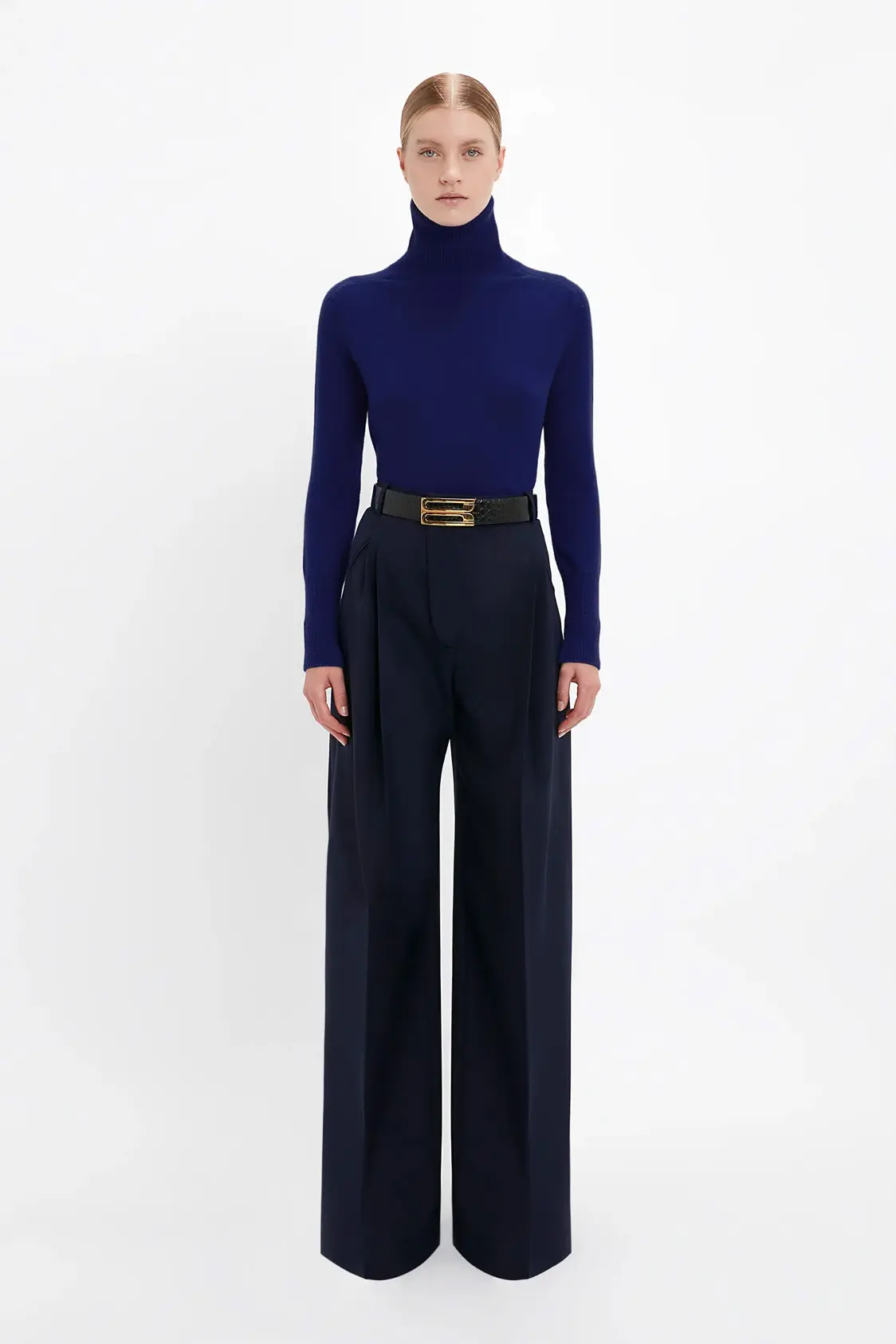 Calça Wide Leg em Azul-Meia-Noite