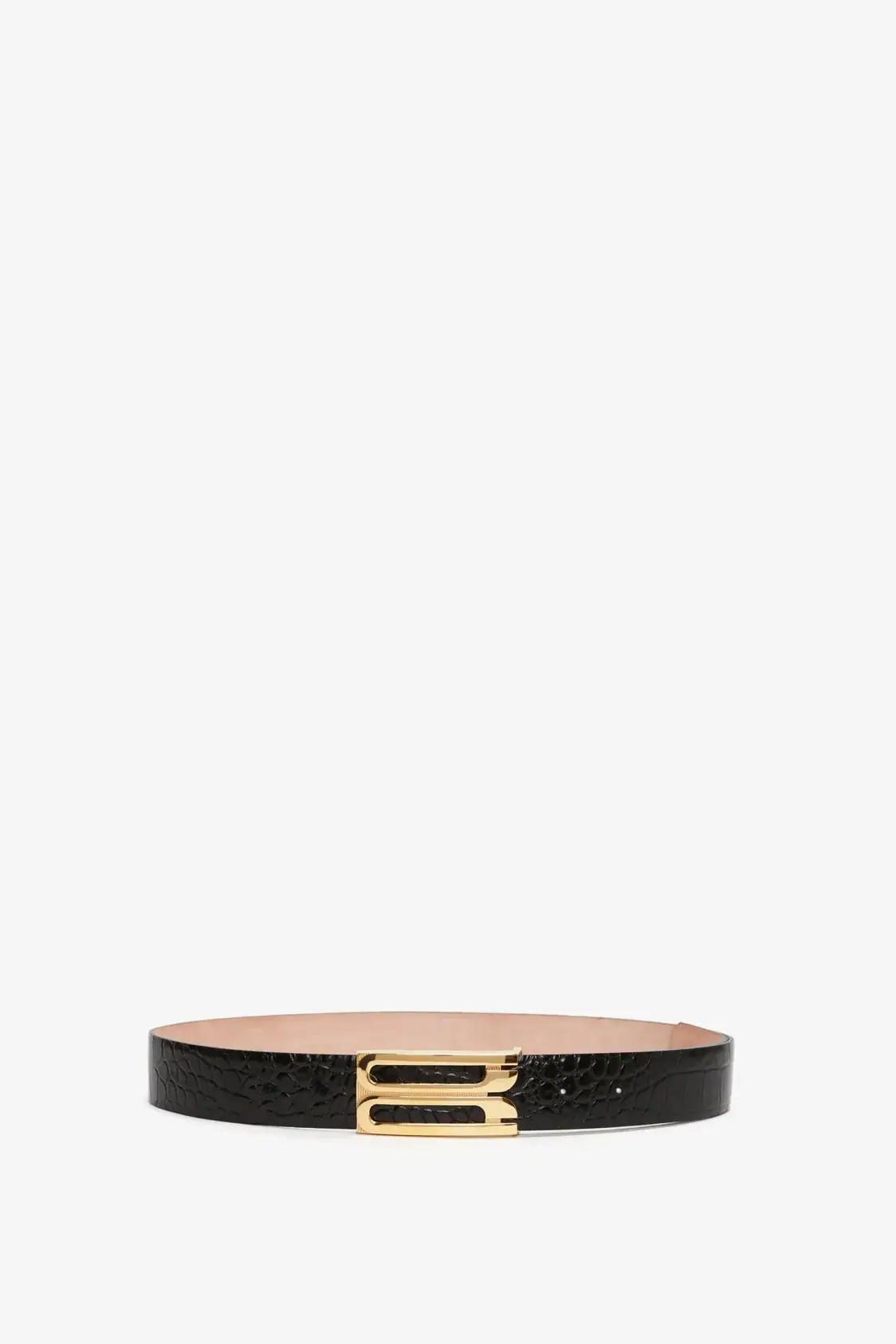 Cinto de Fivela Jumbo em Couro Efeito Croco Preto