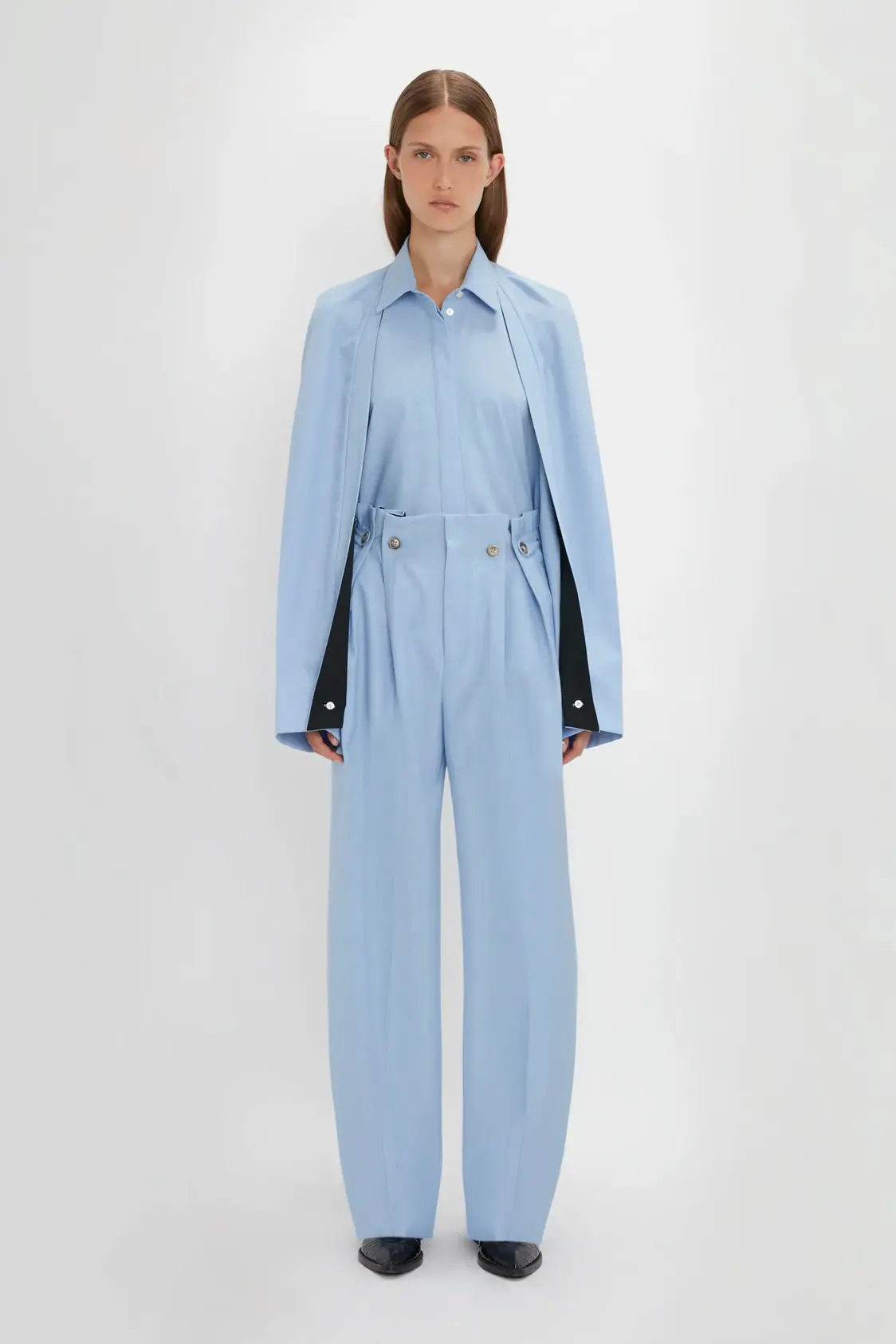 Calça Cropped Alfaiataria Smoking Exclusiva em Azul