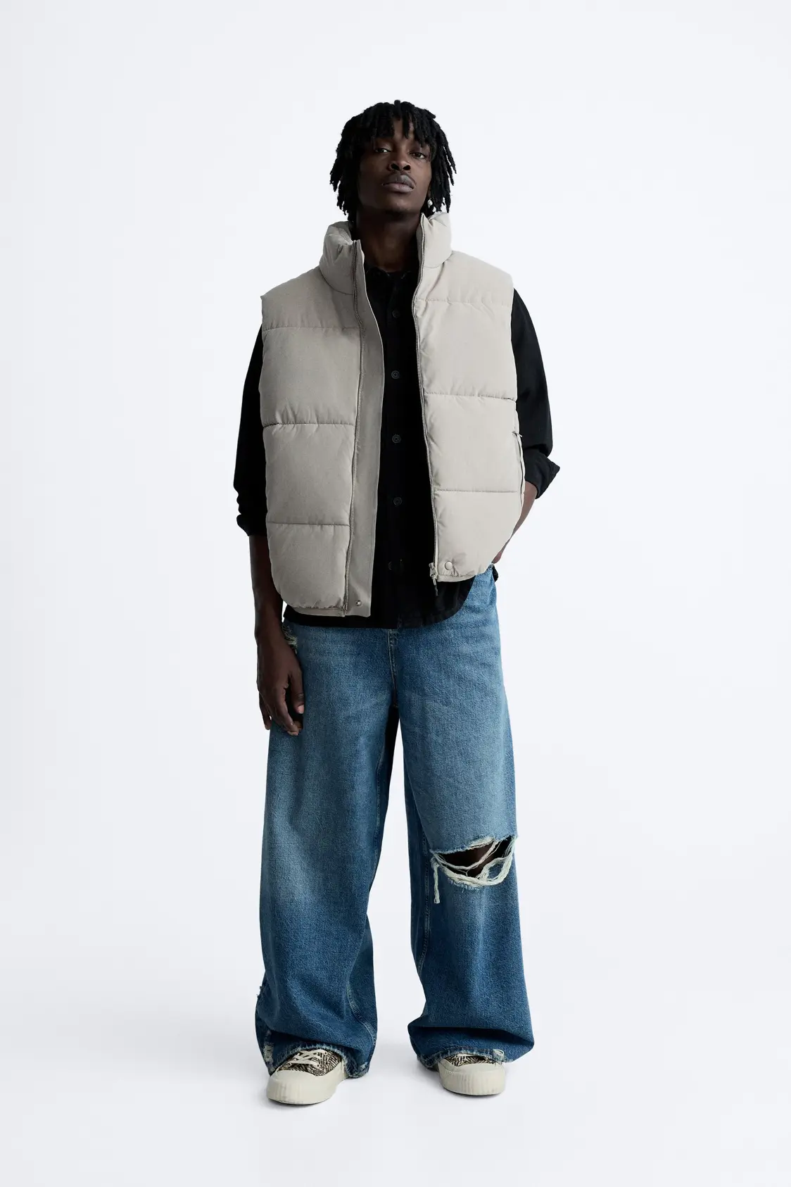 Colete Puffer Cinza Pérola