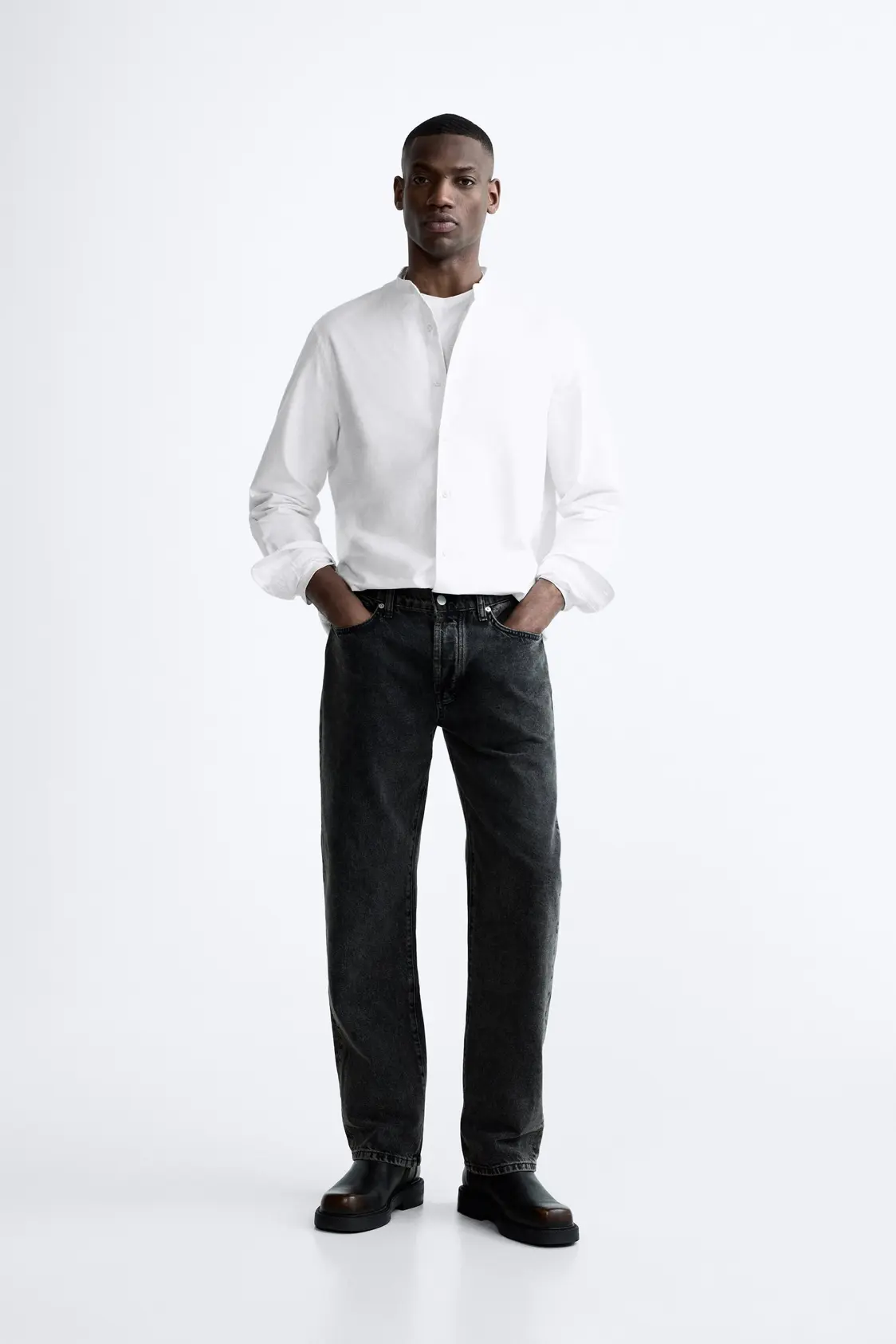 Calça Jeans Reta Cinza Escuro
